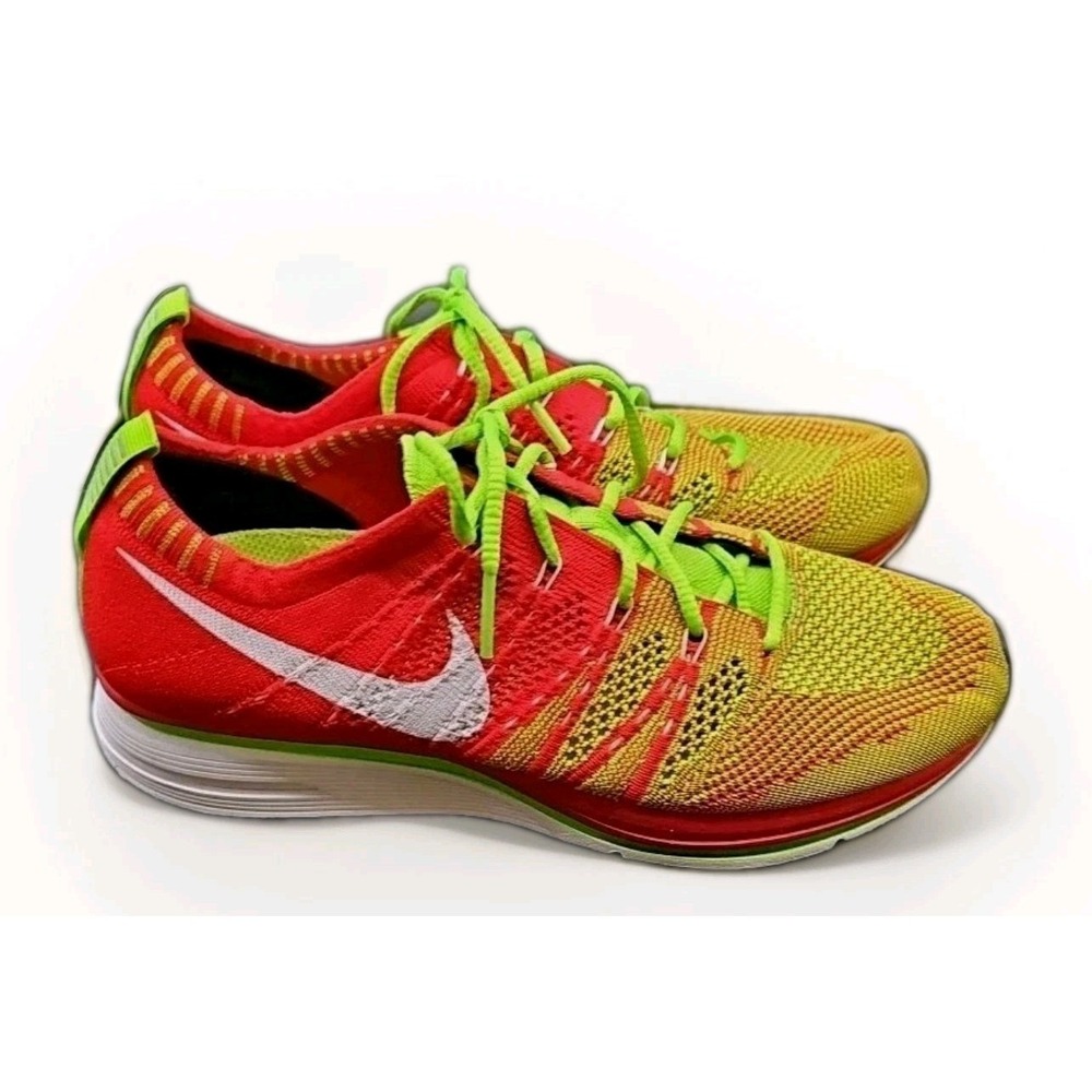 Nike FlyKnit+ Trainers Women Sz 8 Men Sz 6‎ University Red Electric Green #187